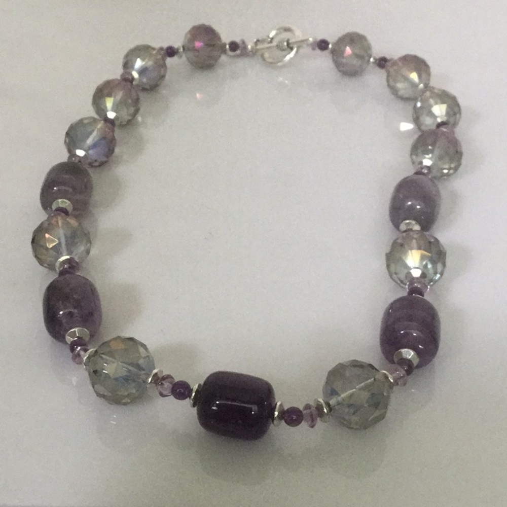 Vtg.20”NecklaceW/AmethystBarrel Beads&GlassCrystal - Picture 4 of 6